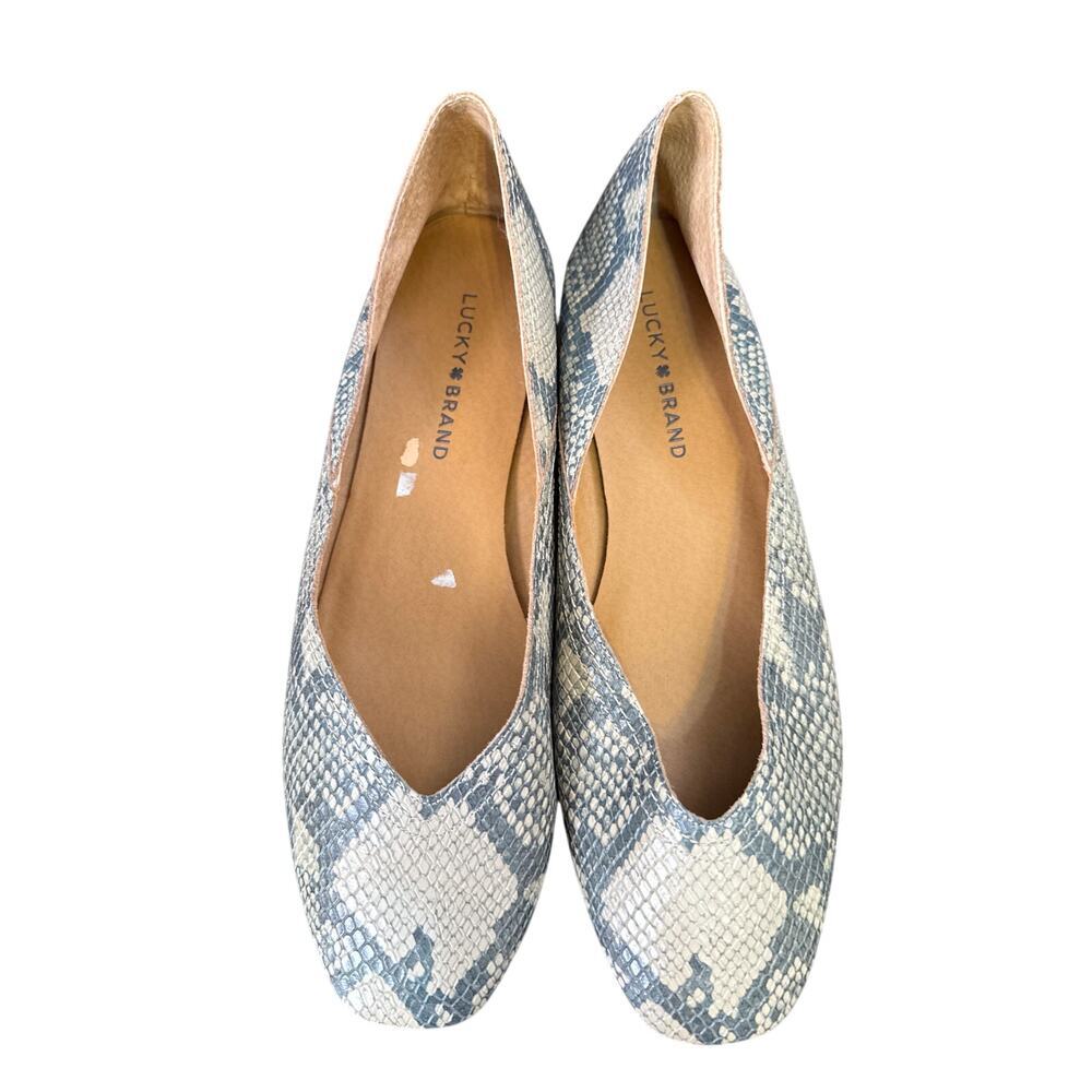 Lucky Brand Alba Gray Snakeskin Print Leather Slip onโ Flat Shoes Sz9